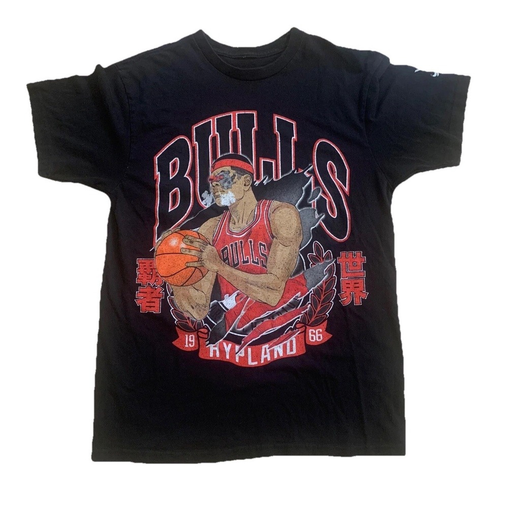 Hypland NBA Chicago Bulls Anime Graphic T-Shirt Mens Medium Black Streetwear Tee